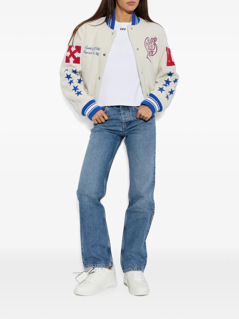 Off-White embroidered-logo ribbed T-shirt Wit