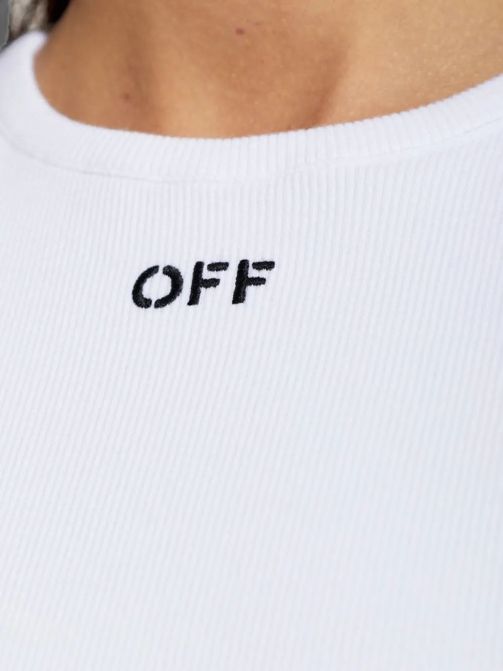 Off-White embroidered-logo ribbed T-shirt Wit