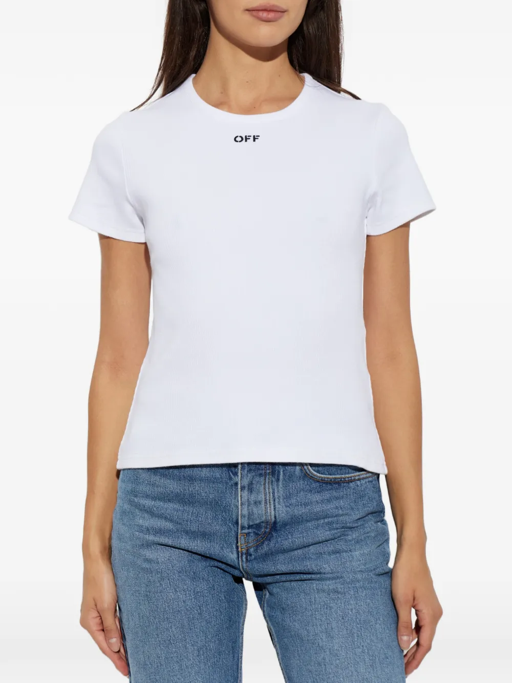 Off-White embroidered-logo ribbed T-shirt Wit