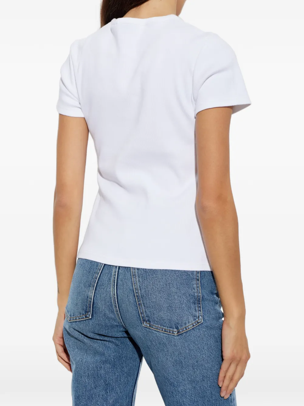 Off-White embroidered-logo ribbed T-shirt Wit