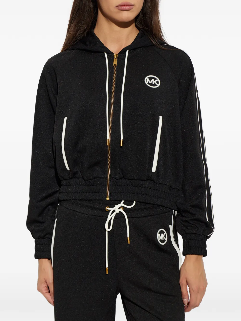 Michael Kors logo-embroidered zip-up hoodie Zwart