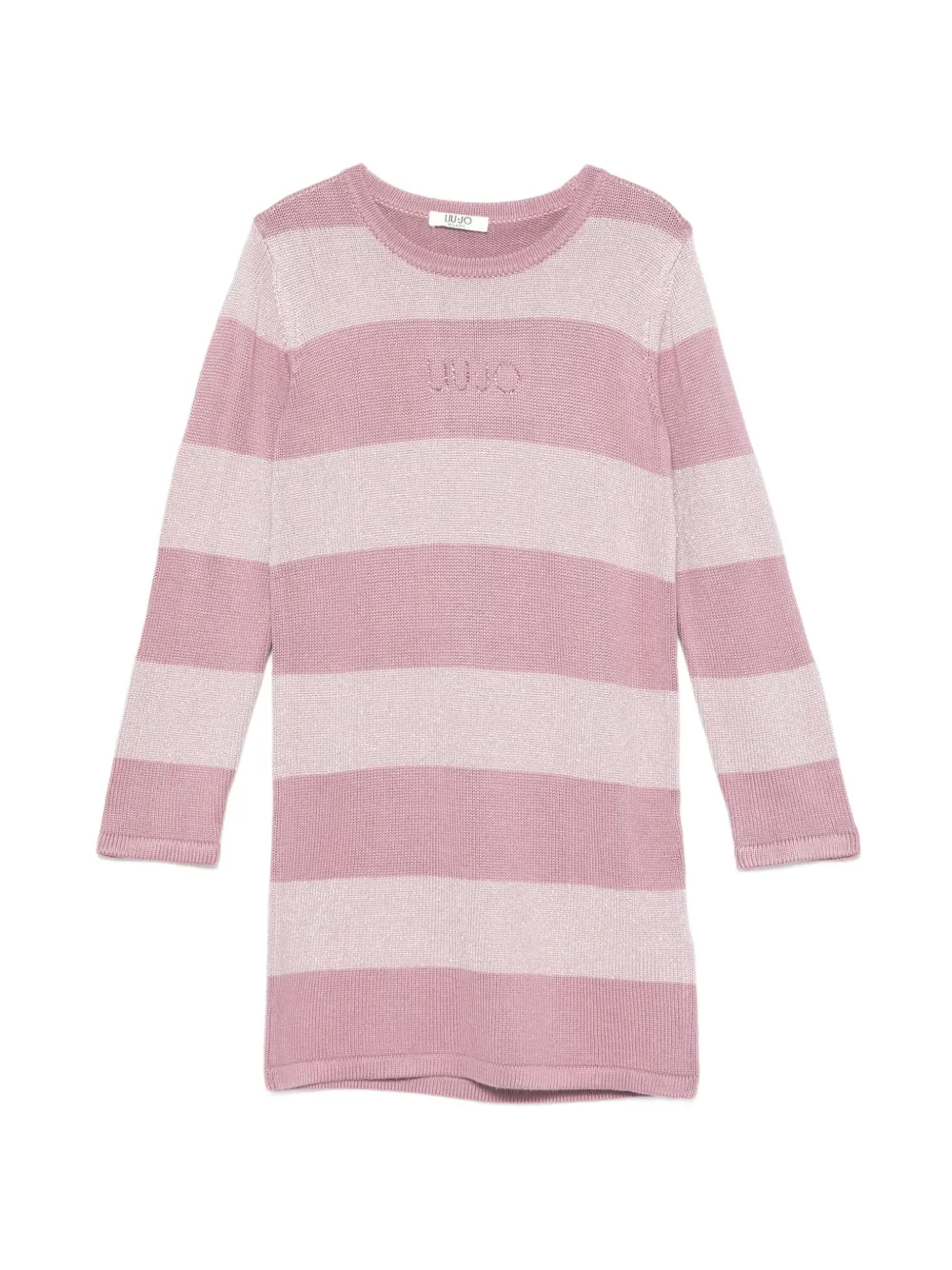 Liu Jo Kids striped rhinestone-logo knitted dress - Rosa