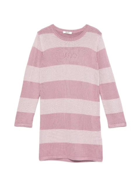 Liu Jo Kids striped rhinestone-logo knitted dress