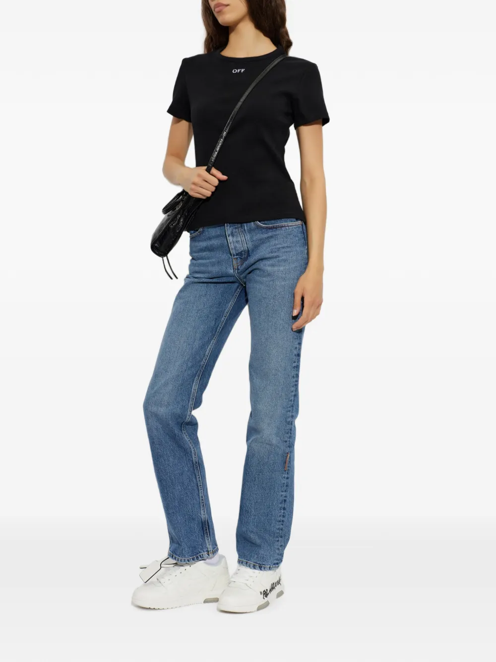 Off-White Ribgebreide T-shirt met geborduurd logo Zwart