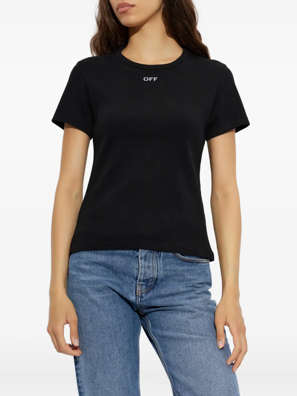 Off-White Ribgebreide T-shirt met geborduurd logo Zwart