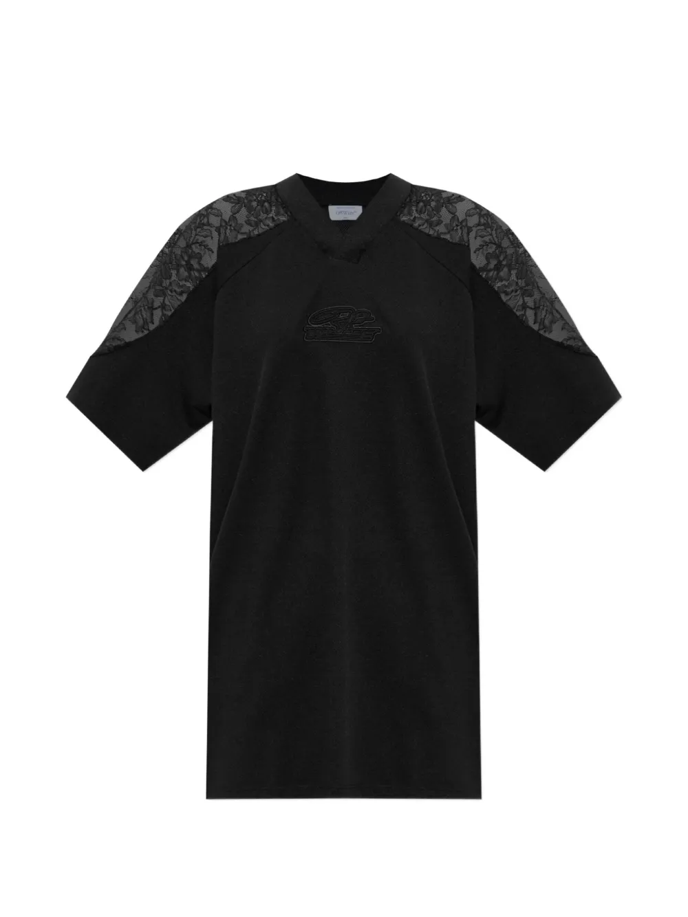 Off-White T-Shirt mit Spitzeneinsatz - Schwarz