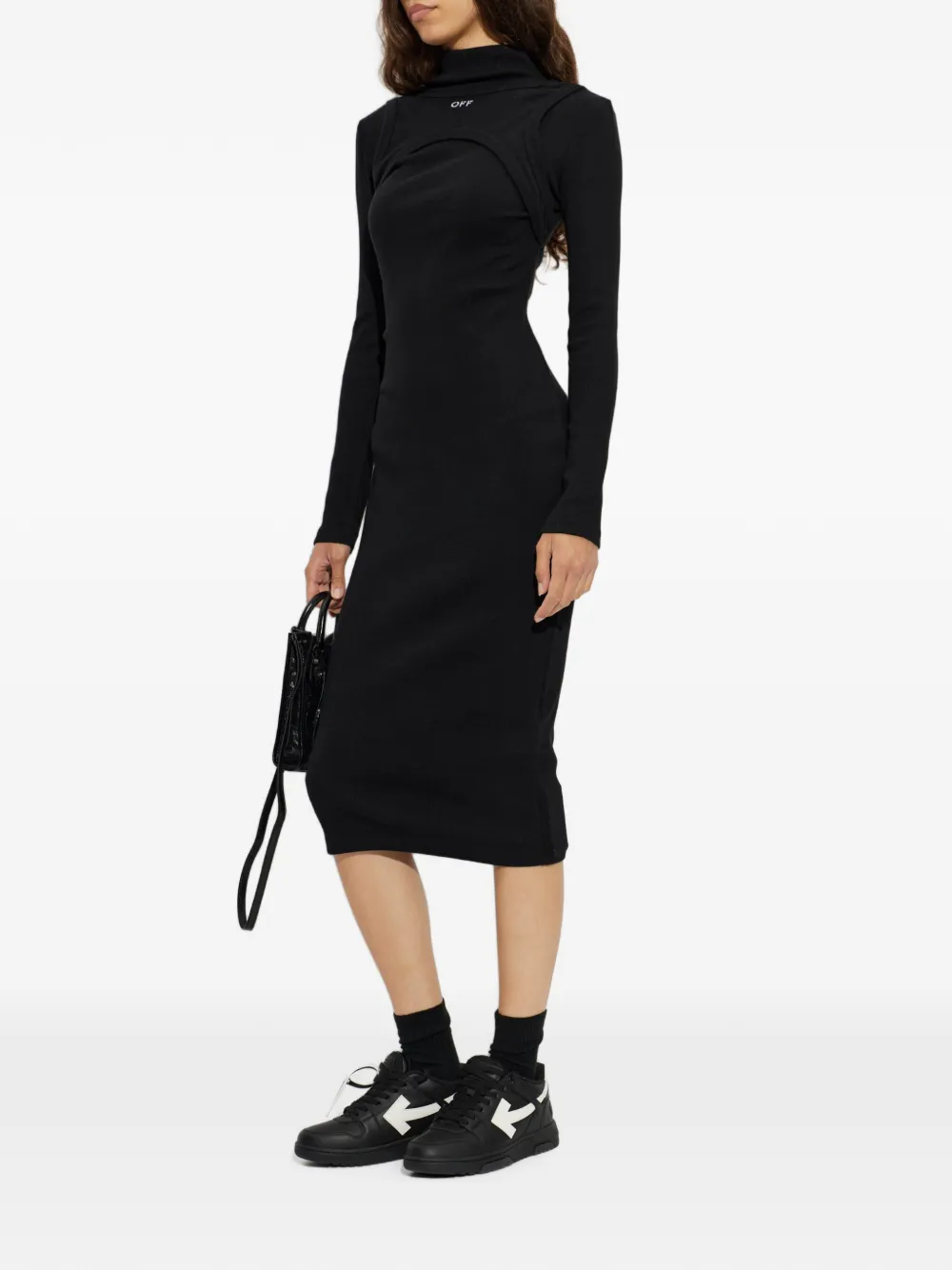 Off-White Off Stamp midi-jurk met uitgesneden details Zwart