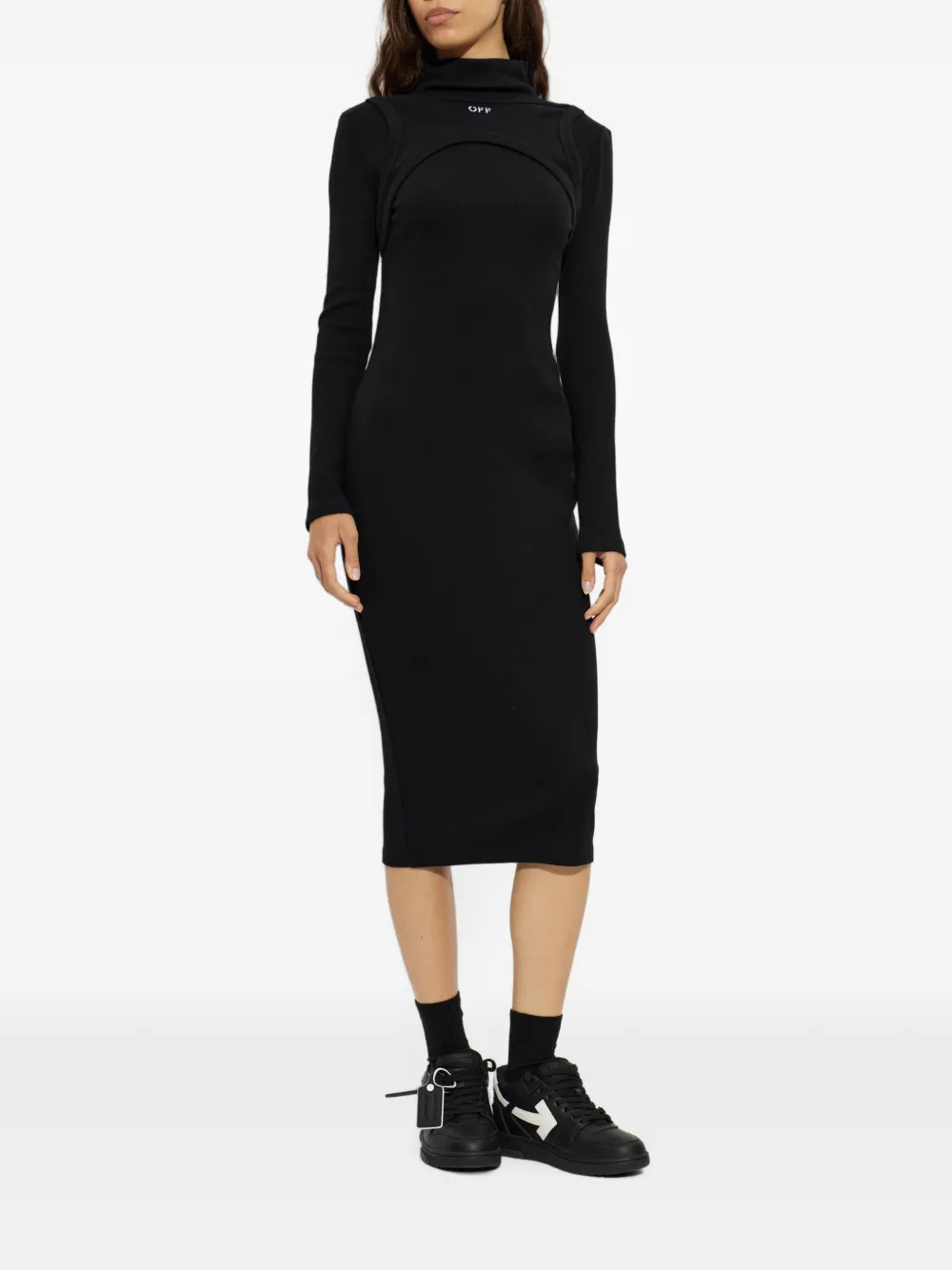 Off-White Off Stamp midi-jurk met uitgesneden details Zwart