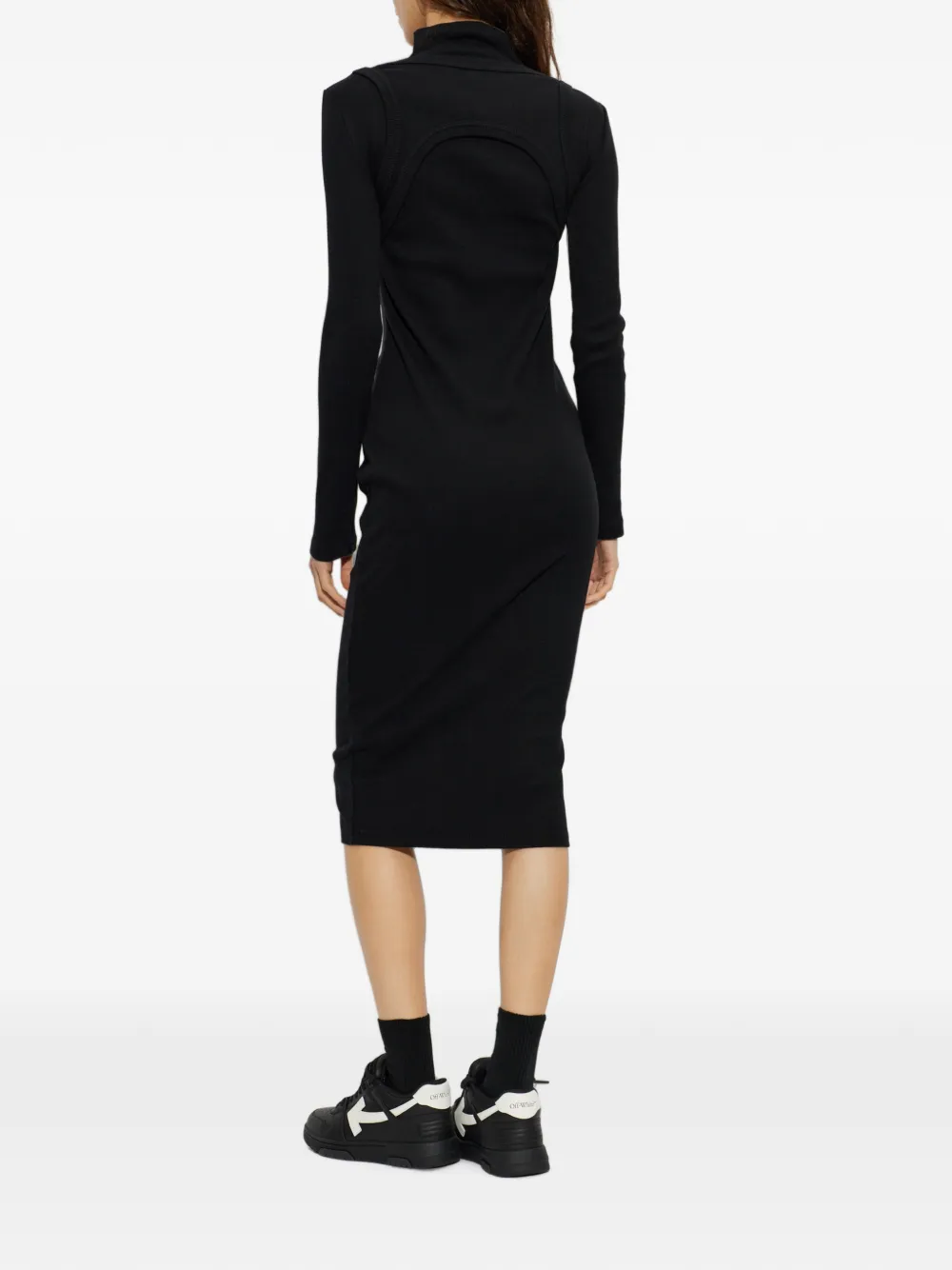 Off-White Off Stamp midi-jurk met uitgesneden details Zwart