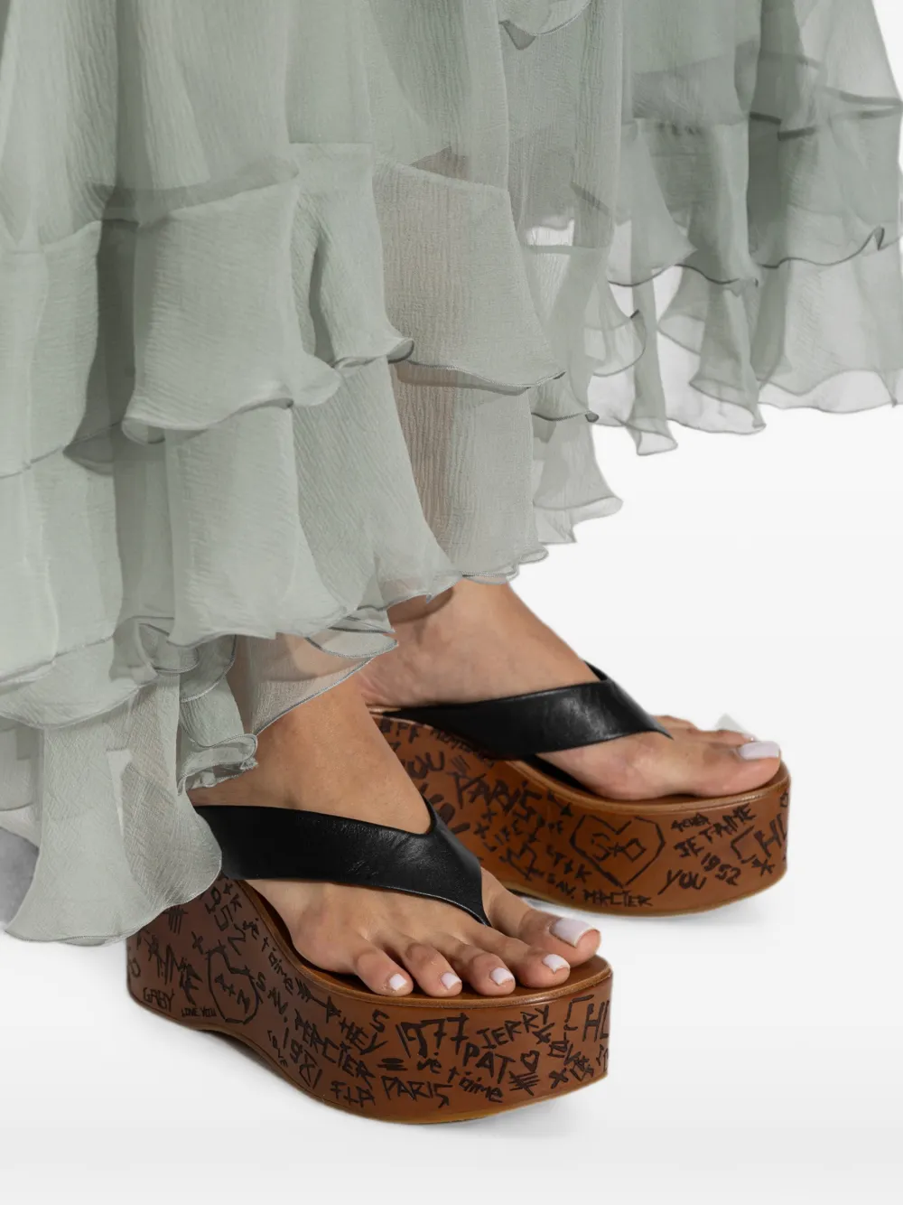 Chloé Maxime graffiti-print wedge sandals Zwart
