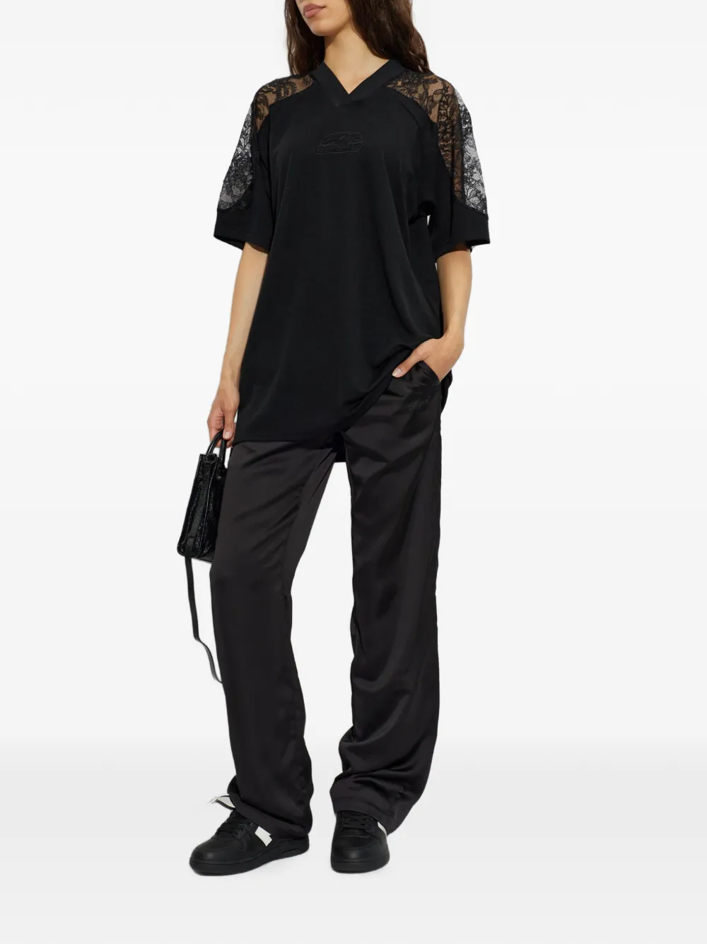 Off-White Broek met kant Zwart