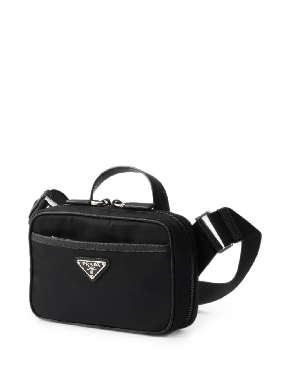 Prada Re-Nylon leren messengertas Zwart