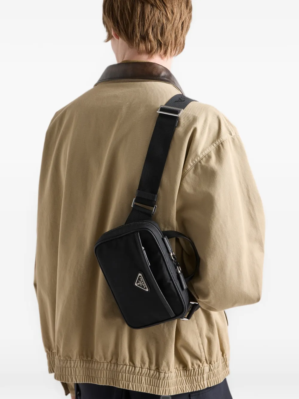 Prada Re-Nylon leren messengertas Zwart