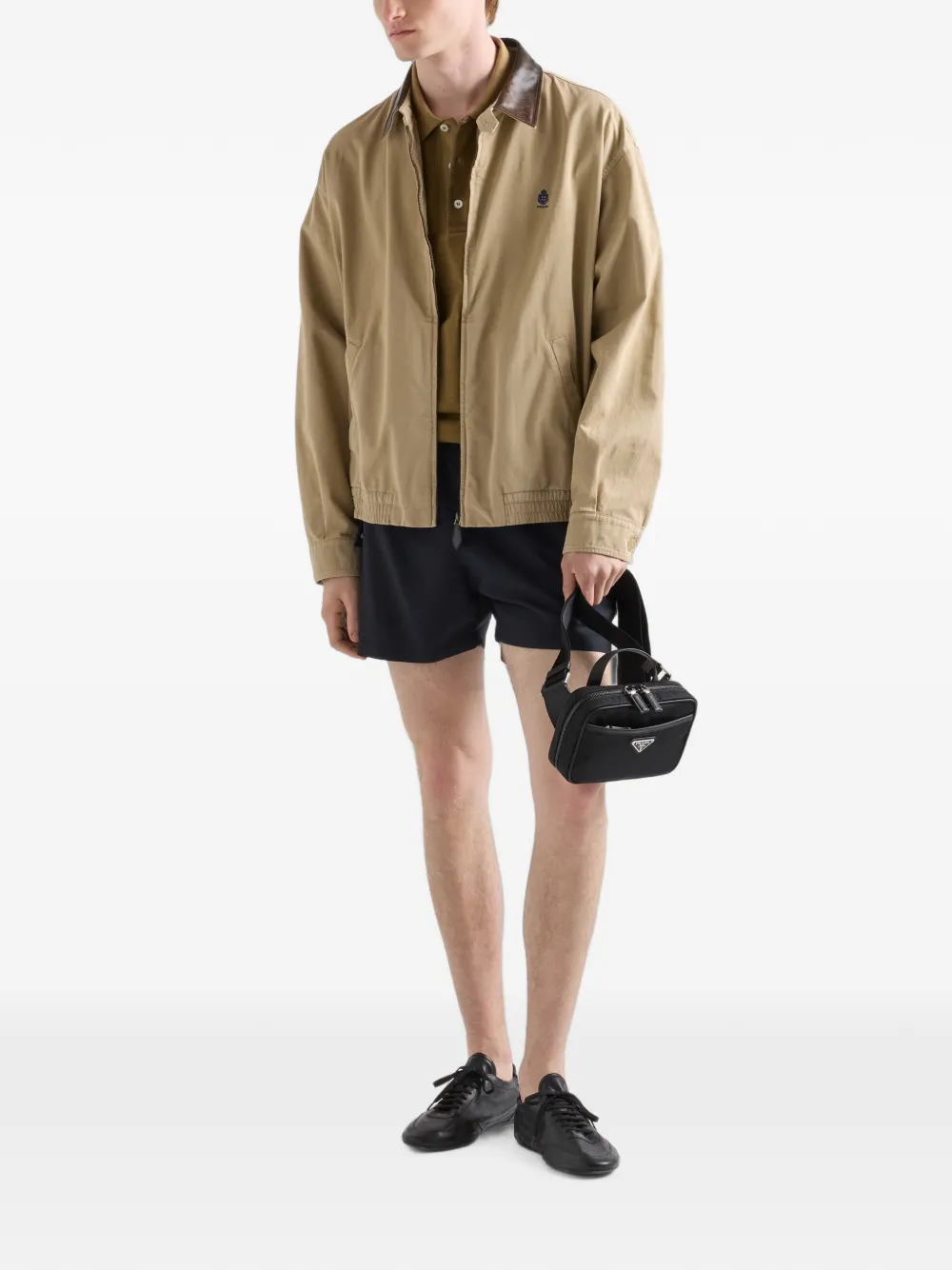 Prada Re-Nylon leren messengertas Zwart