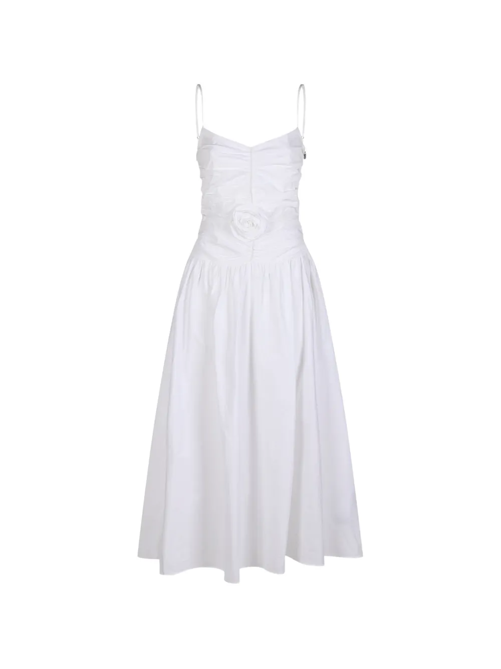 ROTATE BIRGER CHRISTENSEN flower-detail ruched midi dress - Bianco