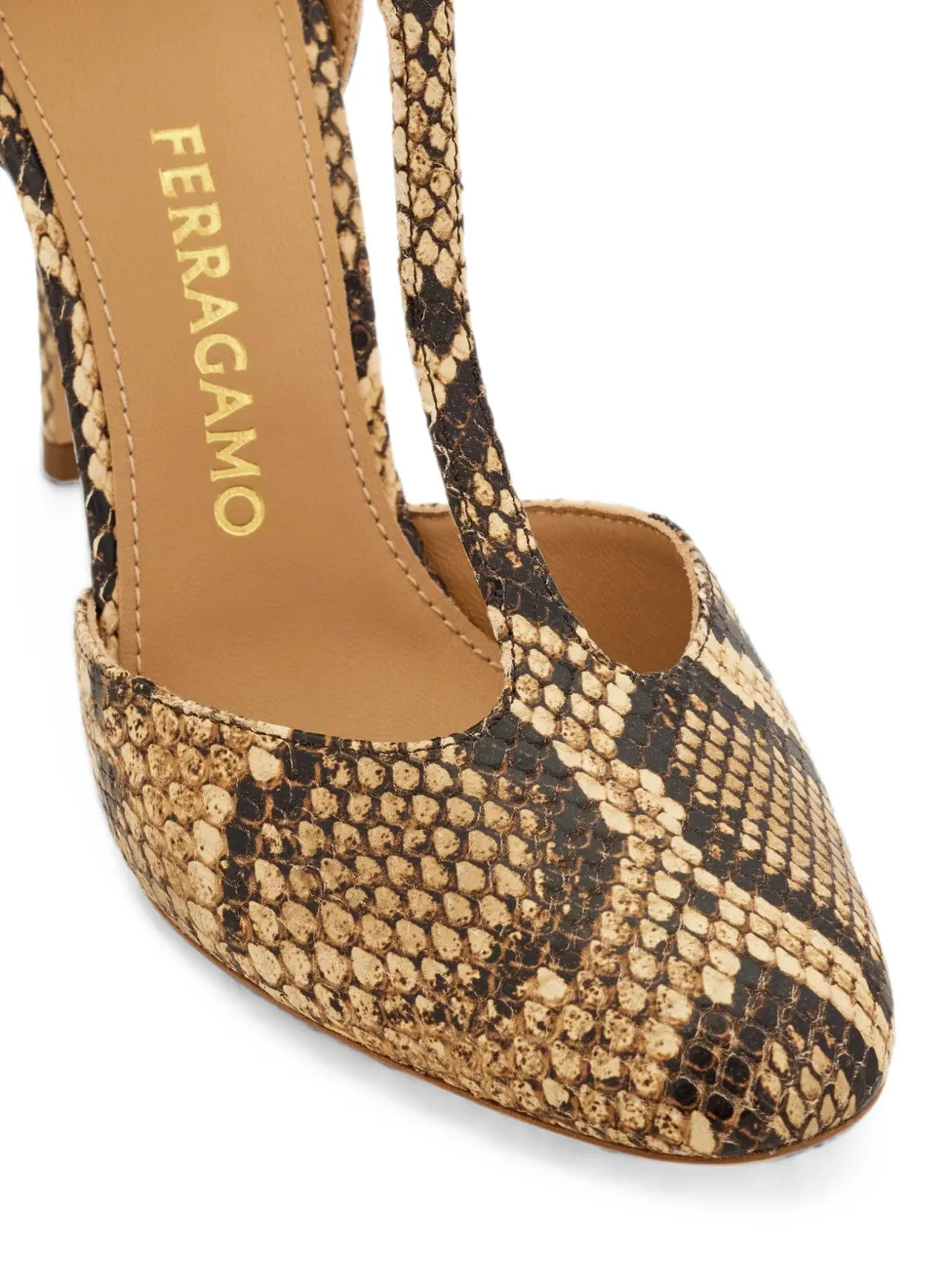 Ferragamo snake-effect T-bar pumps Beige