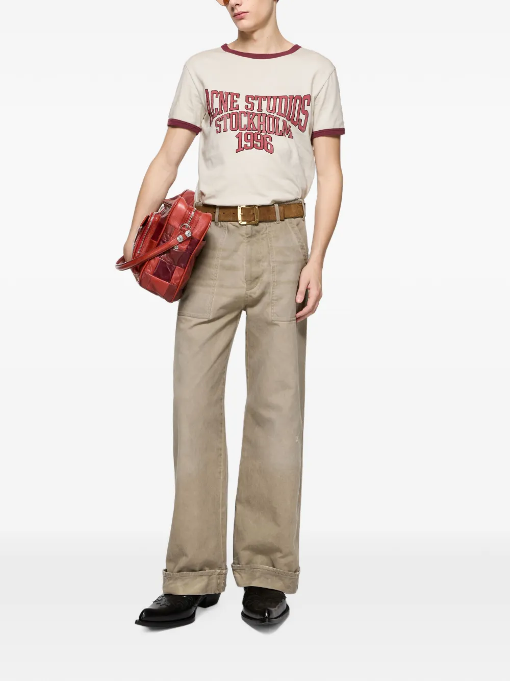 Acne Studios T-shirt met logoprint Beige