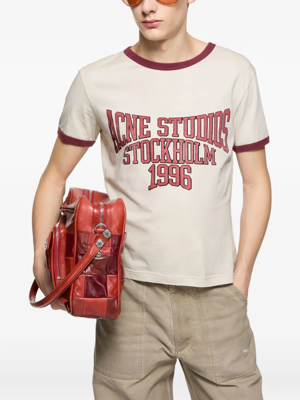 Acne Studios T-shirt met logoprint Beige