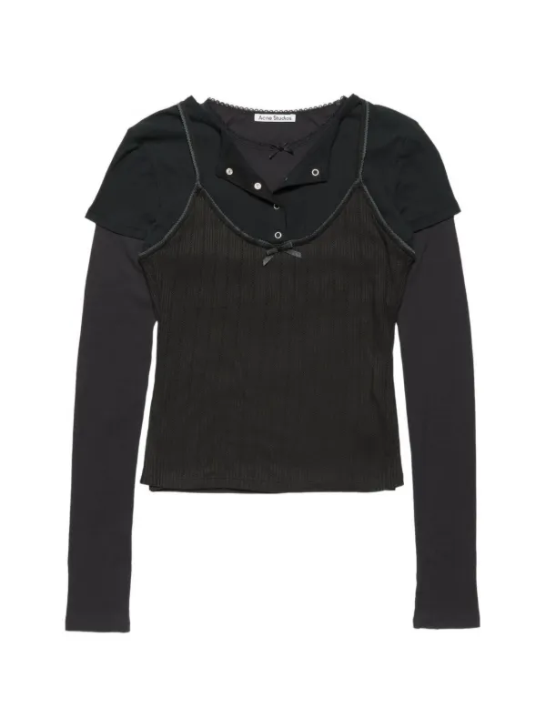 Acne Studios Layered Jersey T-shirt with Bow in Black