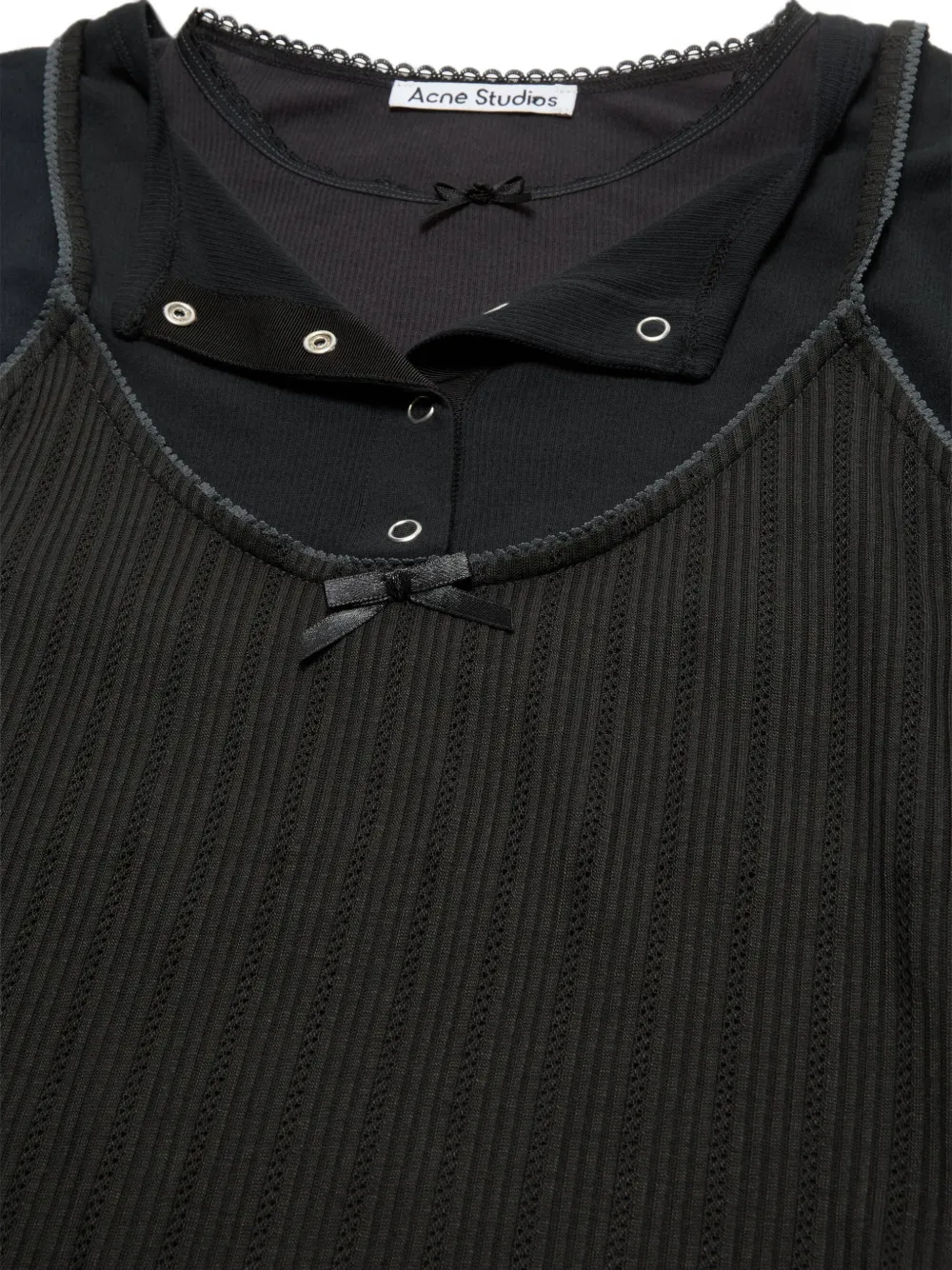 Acne Studios Layered Jersey T-shirt with Bow in Black, view 3