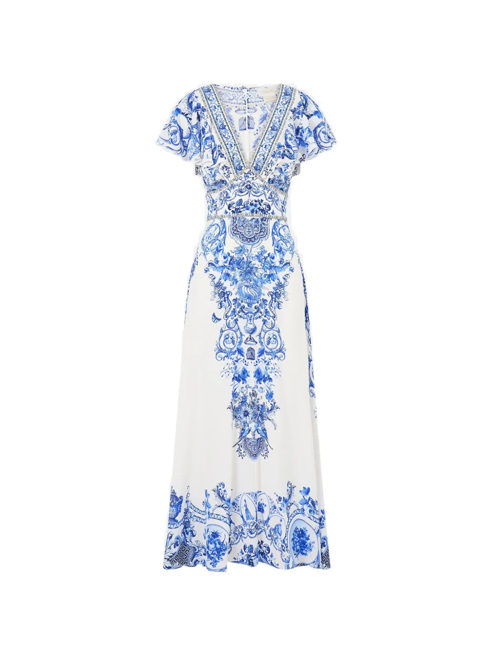 Camilla Ceramic Panoramic flutter-sleeve midi dress · M