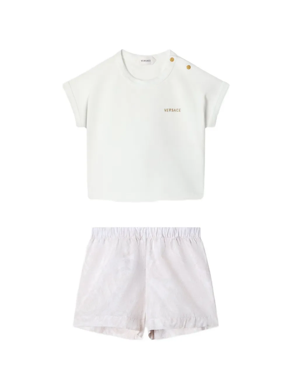 Versace Kids Set aus T-Shirt und Shorts mit Barocco-Print - Weiß