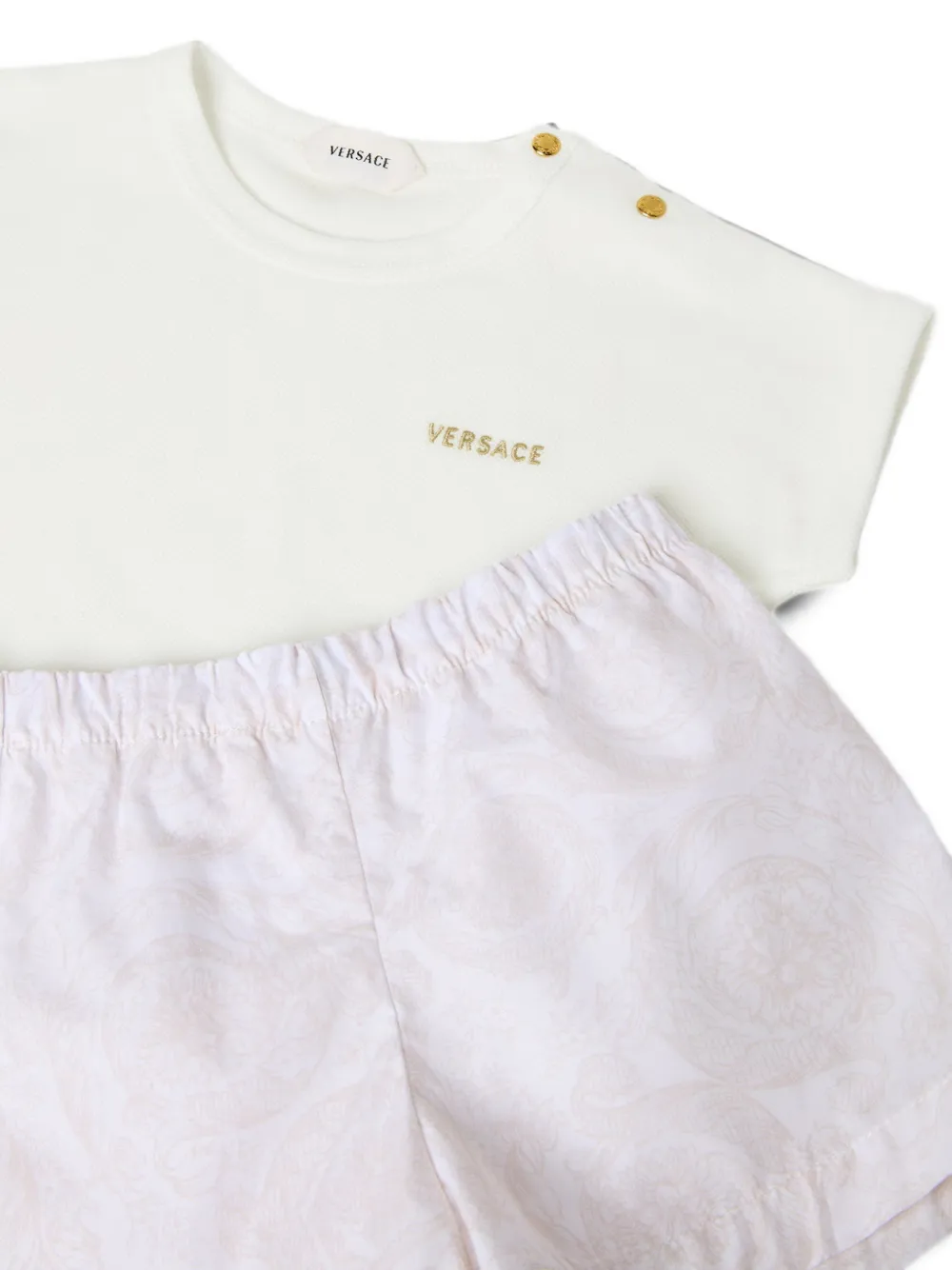 Versace Kids T-shirt en shorts set met Barocco-print Wit