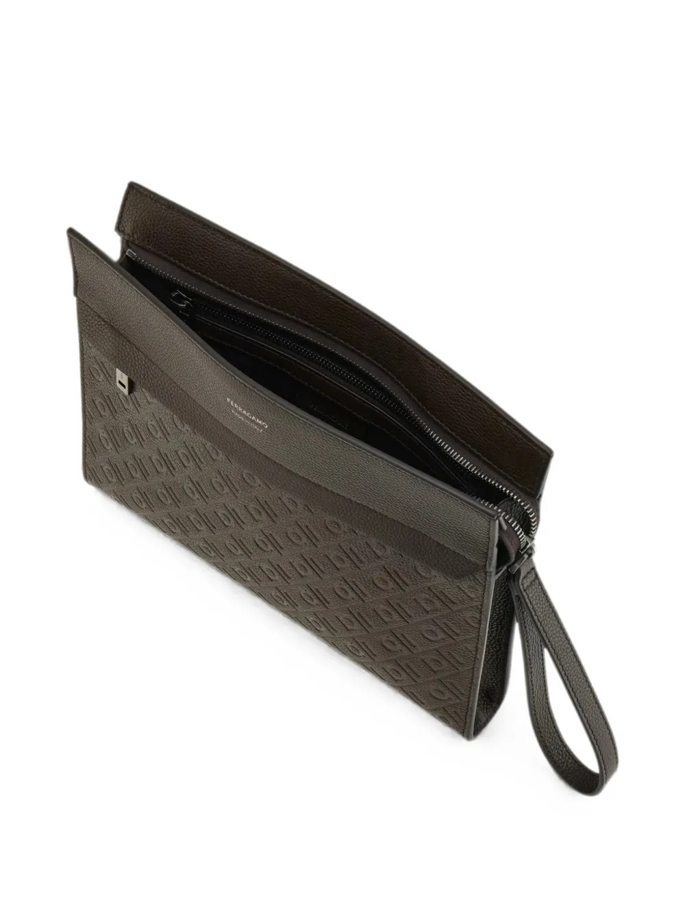 Ferragamo Leren clutch met Gancini-reliëf Bruin