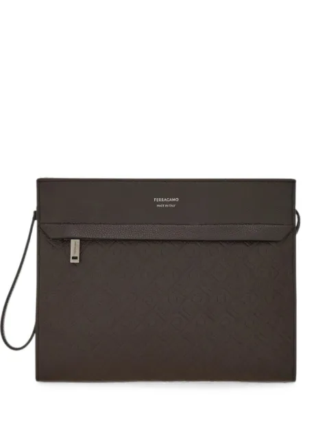 Ferragamo Gancini-embossed leather clutch bag