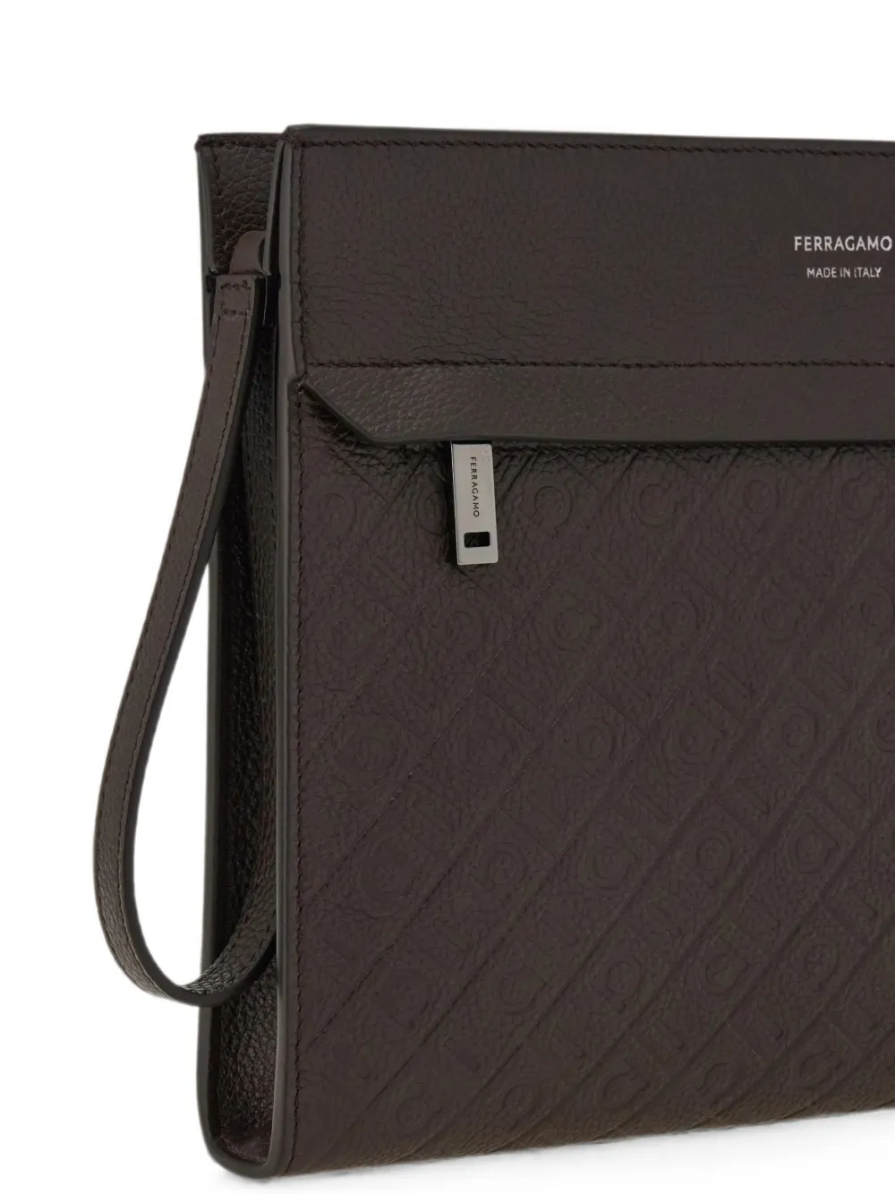 Ferragamo Leren clutch met Gancini-reliëf Bruin