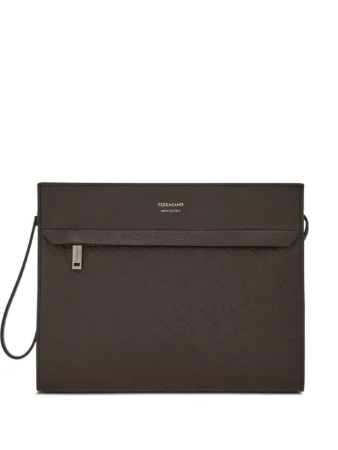 Ferragamo Gancini-embossed leather clutch bag