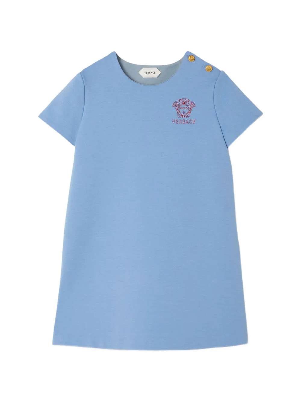 Versace Kids Medusa-embroidered shoulder-button dress - Blu