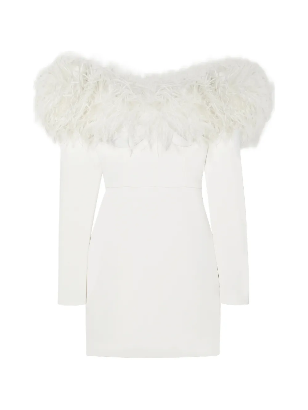 Alessandra Rich feather-trimmed off-the-shoulder mini dress - White