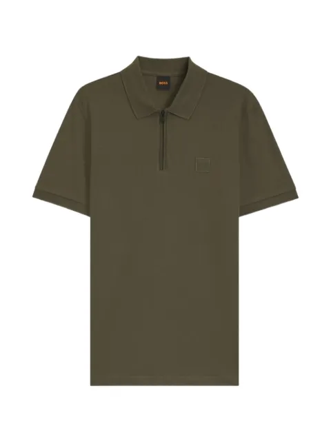 BOSS logo-patch zip-up polo shirt