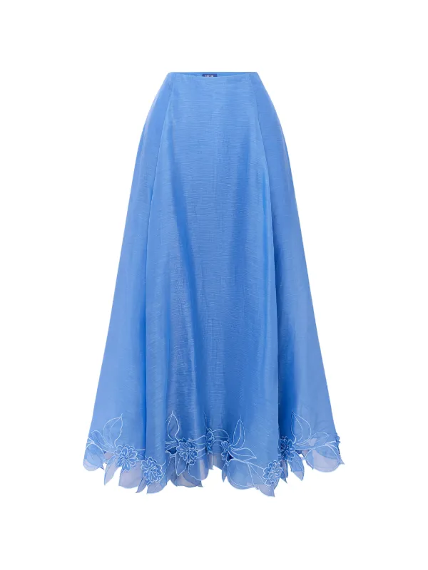 Leo Lin Leila Appliqué Midi Skirt in Blue