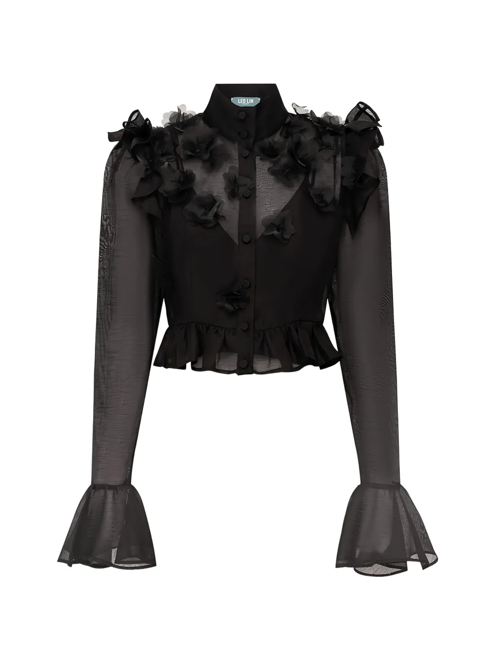 Leo Lin Maeve petal-embellished ruffled blouse - Black