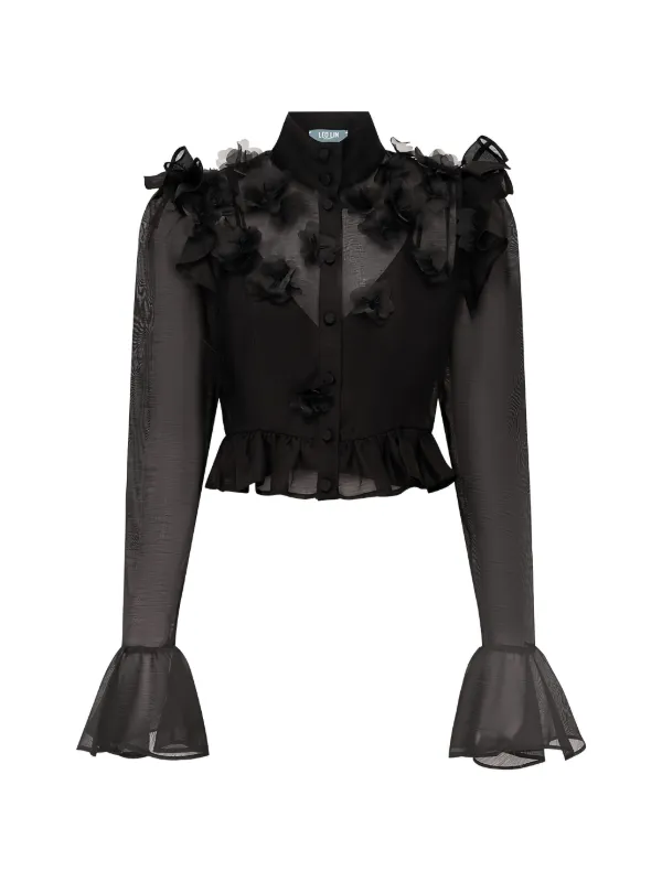 Leo Lin Maeve Petal-embellished Ruffled Blouse in Black