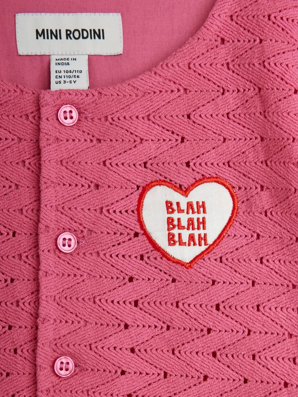 Mini Rodini Gebreid vest met hart-patch en chevron-streep Roze