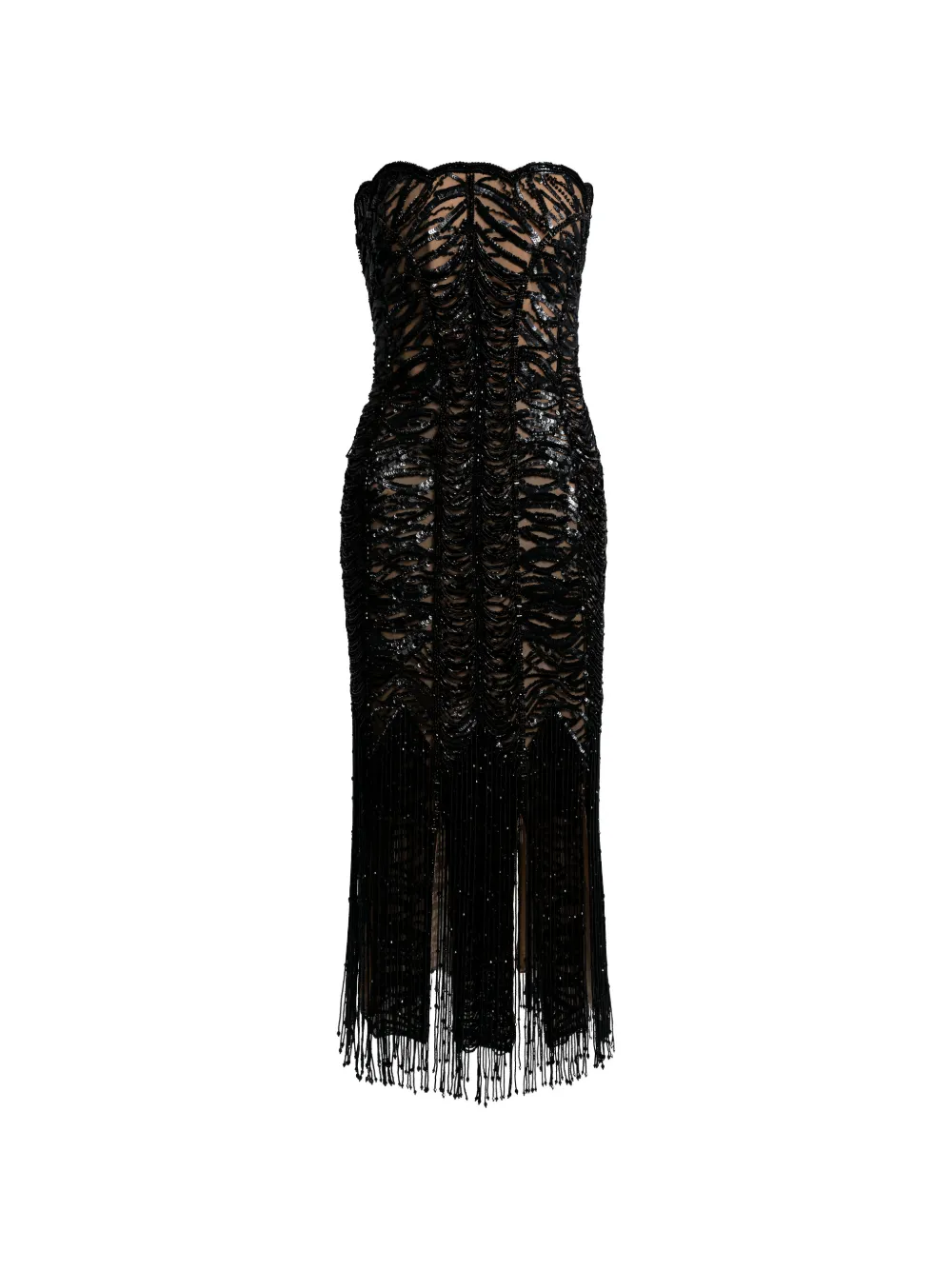 Elie Saab bead-embroidered fringed dress - Nero