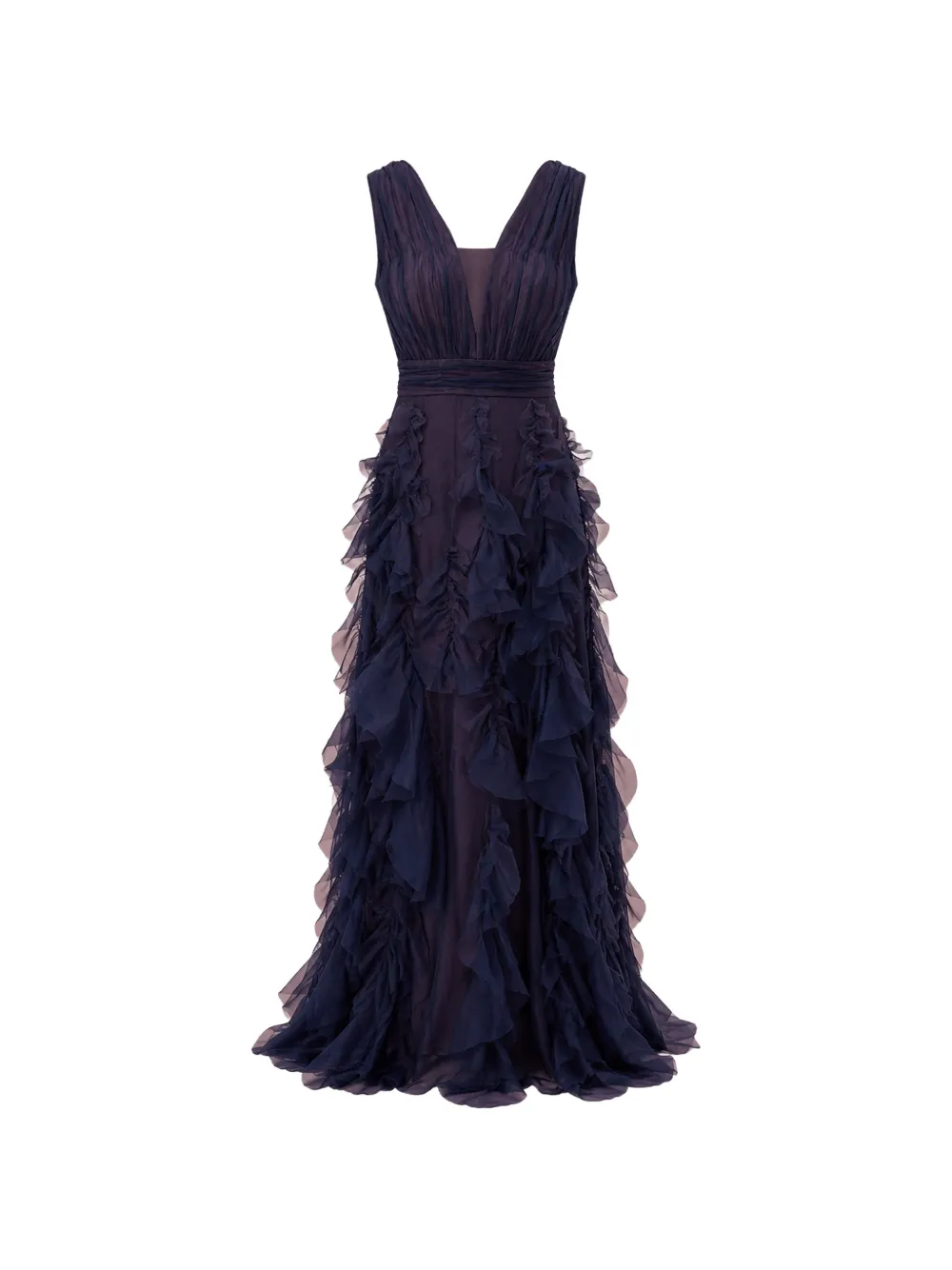 Marchesa Notte ruffled silk-organza maxi dress - Blu