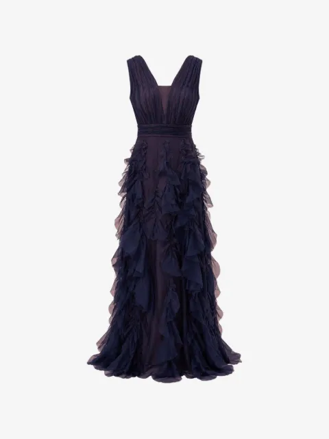 Marchesa Notte ruffled silk-organza maxi dress