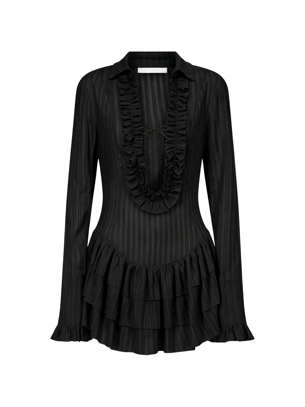 Ludovic De Saint Sernin Dolce Ruffled Striped Mini Dress In Black
