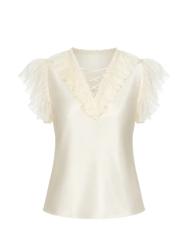 Ulla Johnson Ilyana Ruffled Silk Blouse in Neutrals