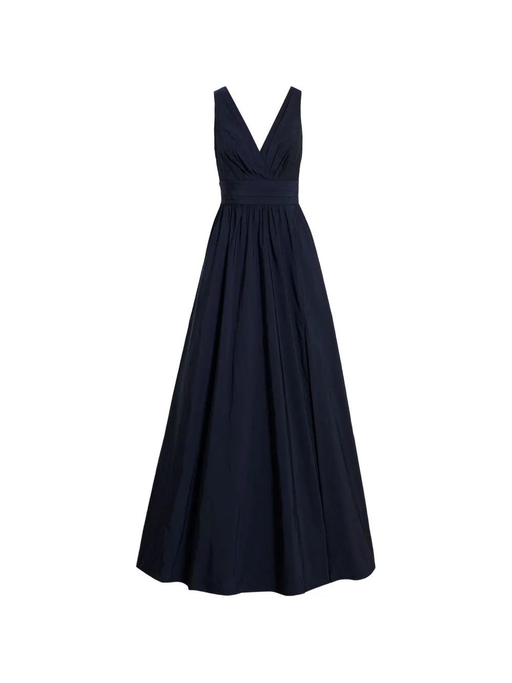 Marchesa Notte Draped Taffeta Maxi Gown In Blue