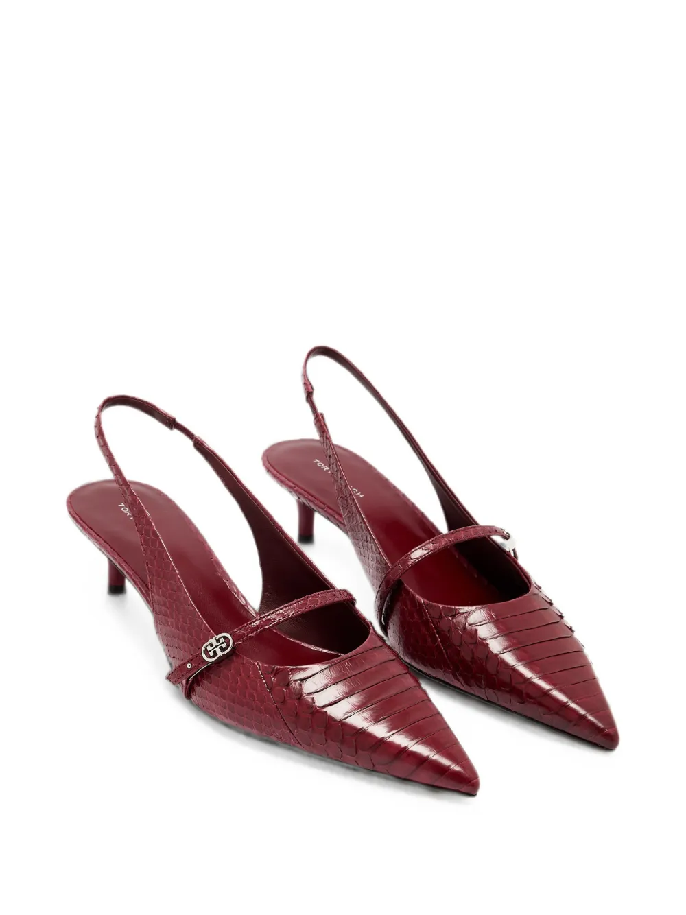 Tory Burch Double T snakeskin-effect pumps Rood