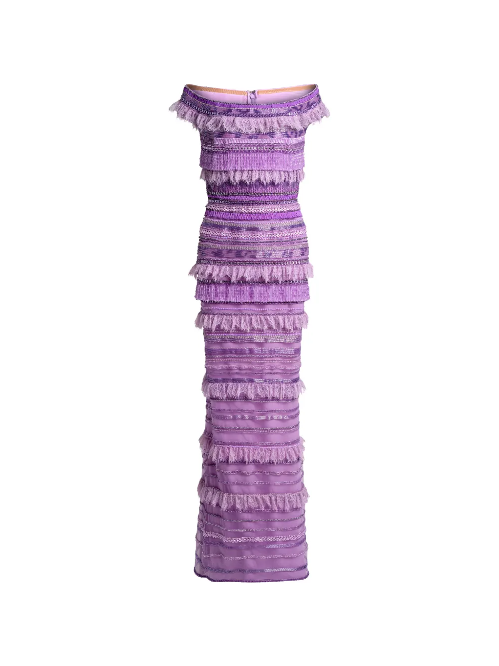 Elie Saab bead-embroidered lace-trimmed dress - Purple