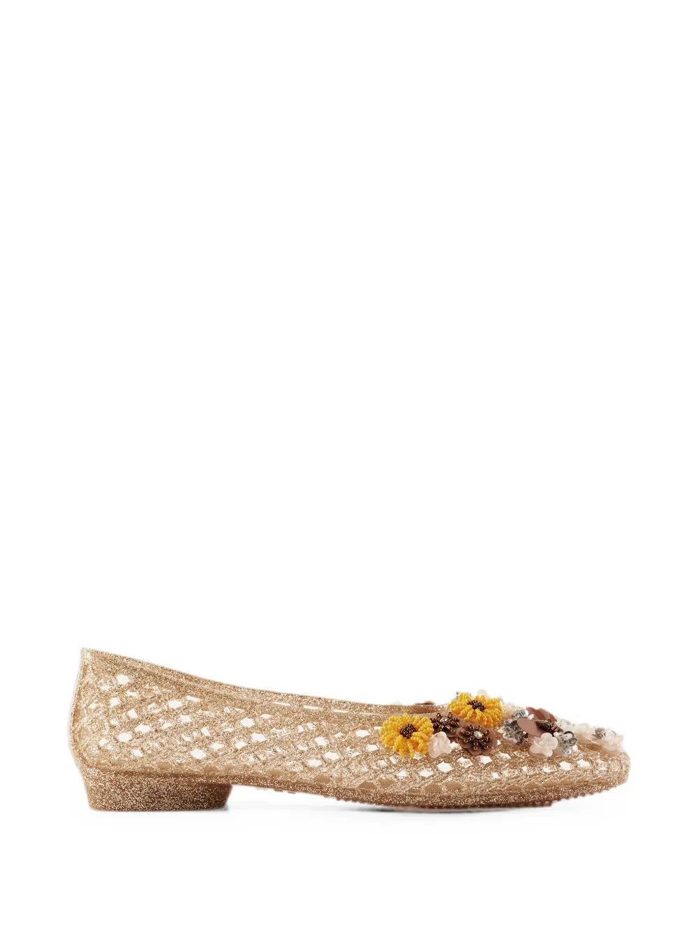 HEAVENLY JELLY floral-embellished glitter ballet flats Goud