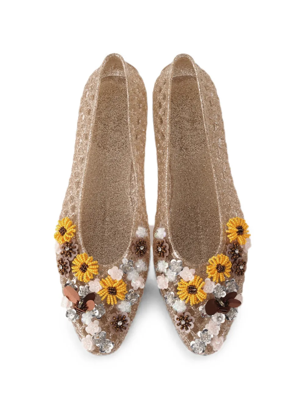 HEAVENLY JELLY floral-embellished glitter ballet flats Goud