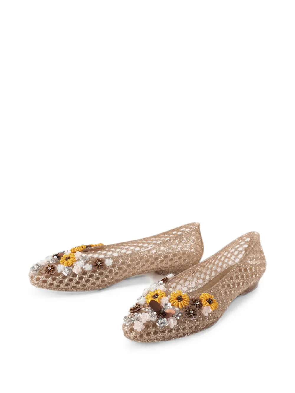 HEAVENLY JELLY floral-embellished glitter ballet flats Goud