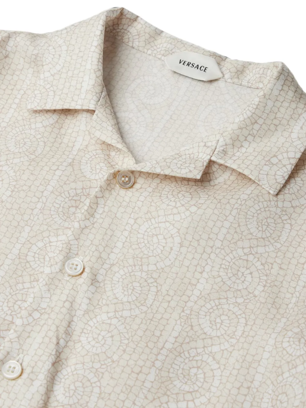 Versace Kids Greca Mosaic zijden overhemd Beige